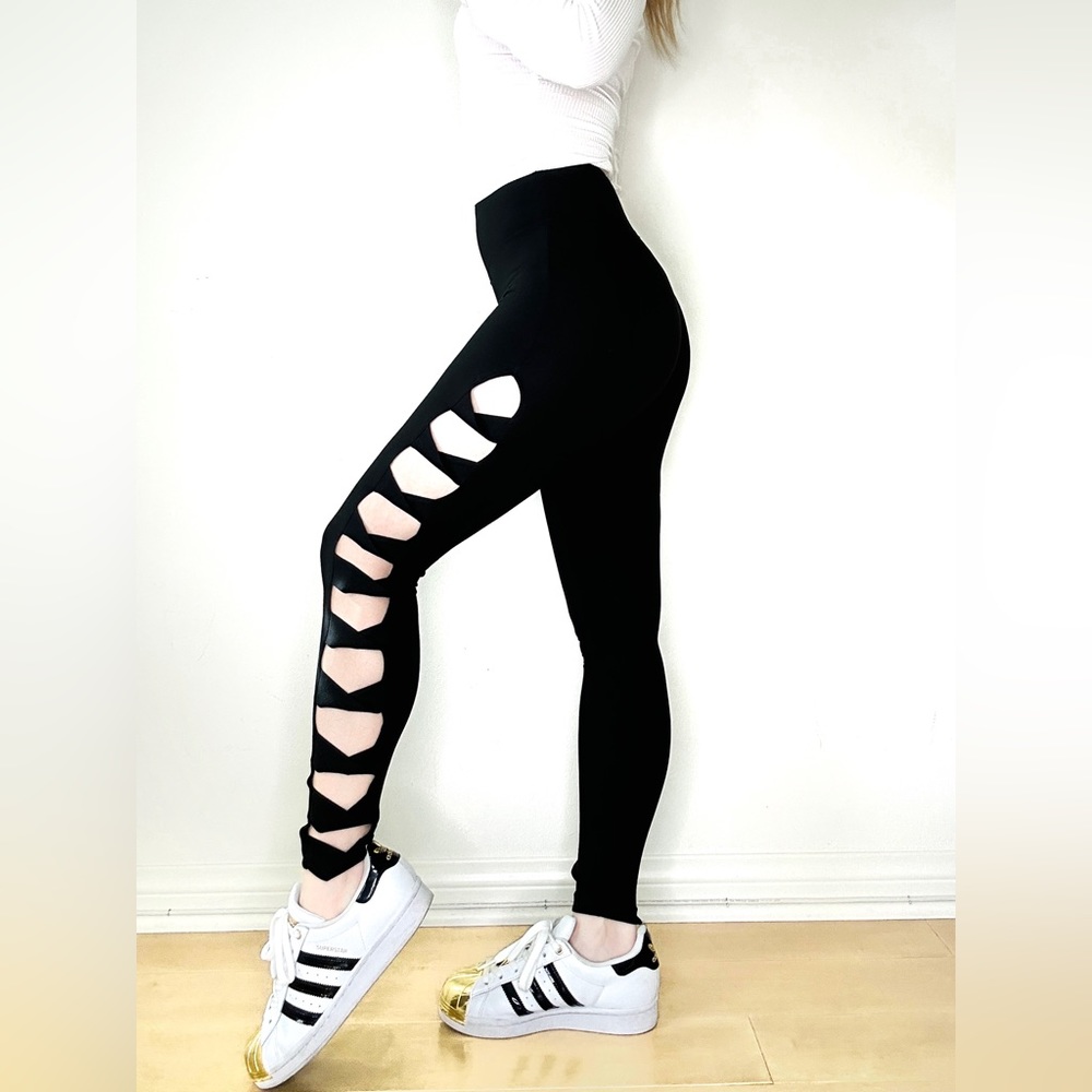 Express Black Cutout Side Ladder Legging, XXS